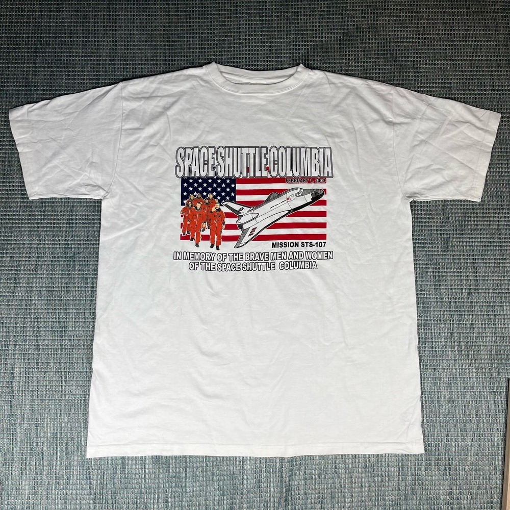 Vintage Y2K Space Shuttle Columbia White 2003 Mission STS-107 Sz XL